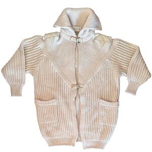 CLAUDE MONTANA Cozy Cream Knit Cardigan Coat with Leather Star Accents